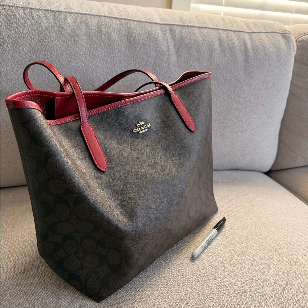Coach Brown Signature Canvas Tote with Red Trim - Picture 10 of 10
